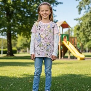 Disney Tinkerbell Diva Long Sleeve T-Shirt Girl's XL Pink Fairies Pixie Dust AOP